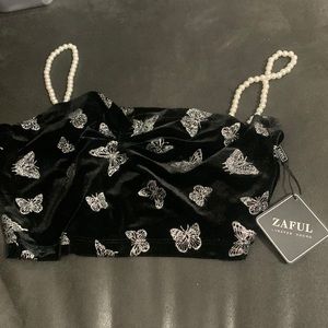 Zaful black crop top with butterfly’s